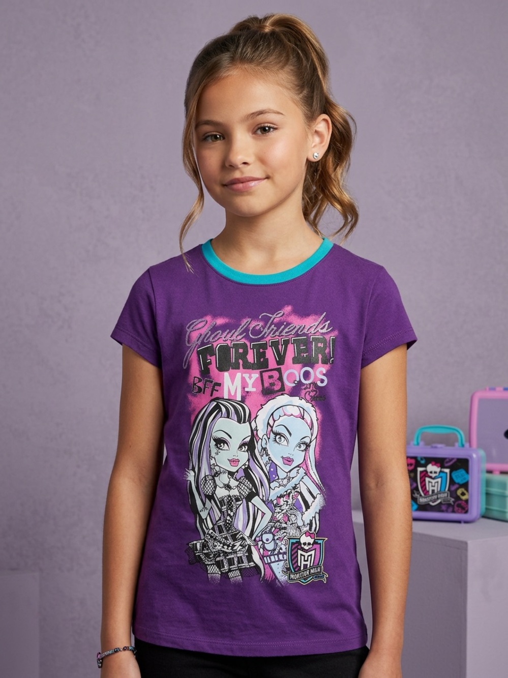 monster high Purple Graphic Tee with Teal Trim